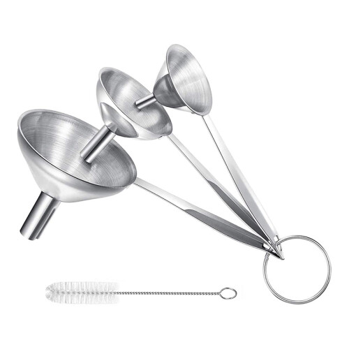 Metal Funnels for Filling Bottles Stainless Steel Small Funnel Set, 3 in Bottle Funnel Transferring Liquids