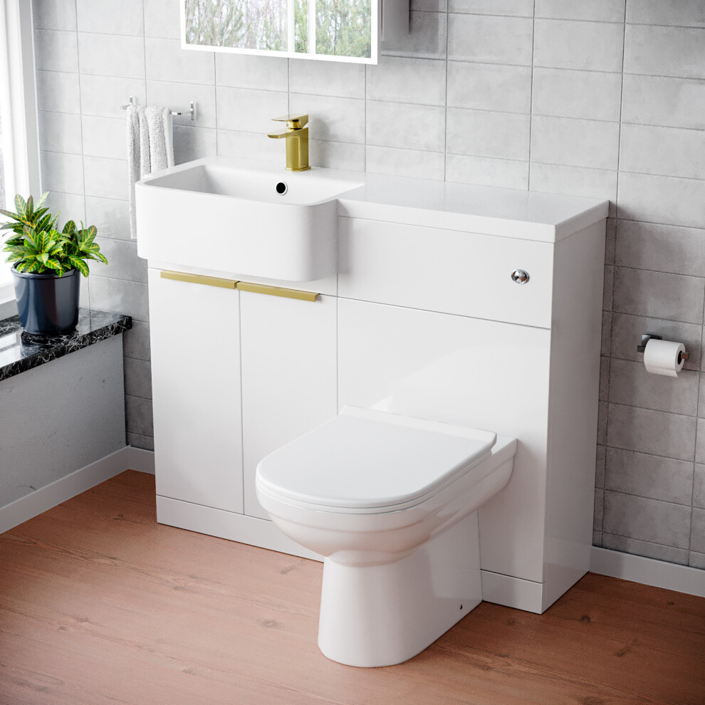 Nes Home Lh Vanity Unit Brushed Brass Handles Wc Unit Tap, Toilet White