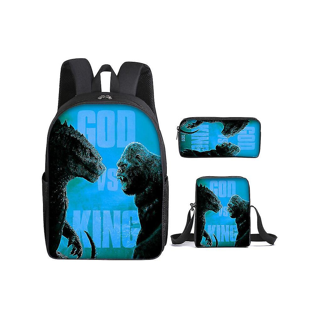 (A) Children's Gift Godzilla Vs. King Kong School Bag Three-piece Backpack   Satchel   Pencil Case#2