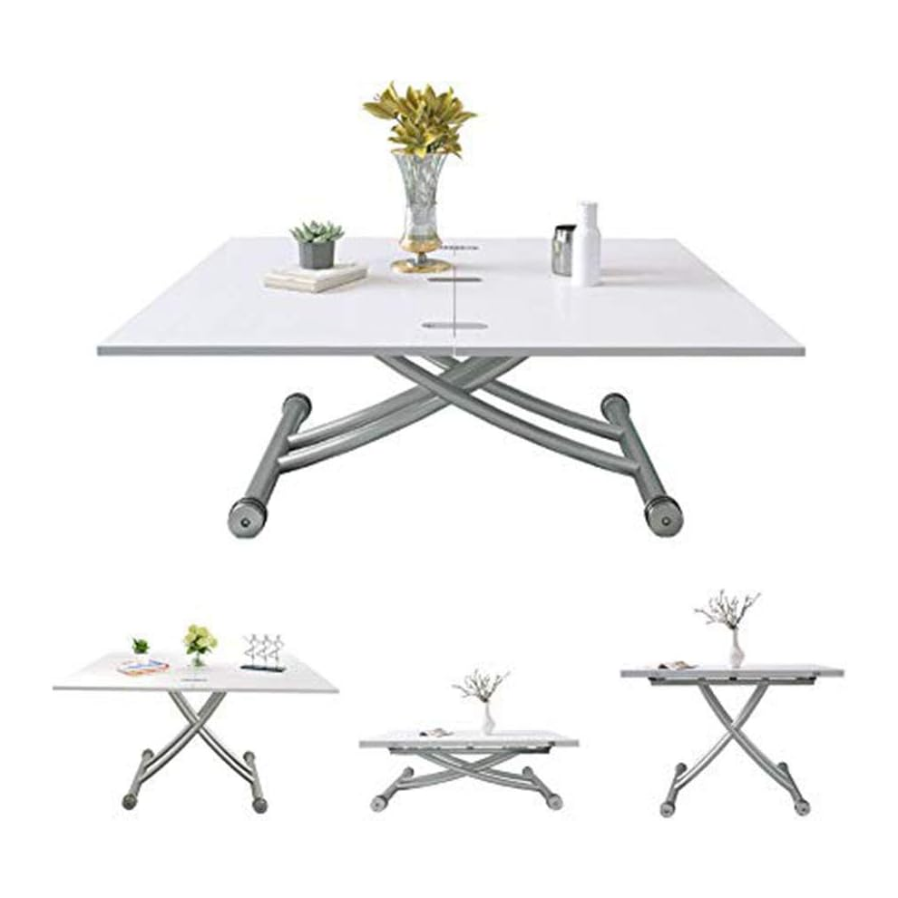 Multifunction Dining Table, Modern Height Adjustable Coffee Table,White Party Table for Living Room,Dining room