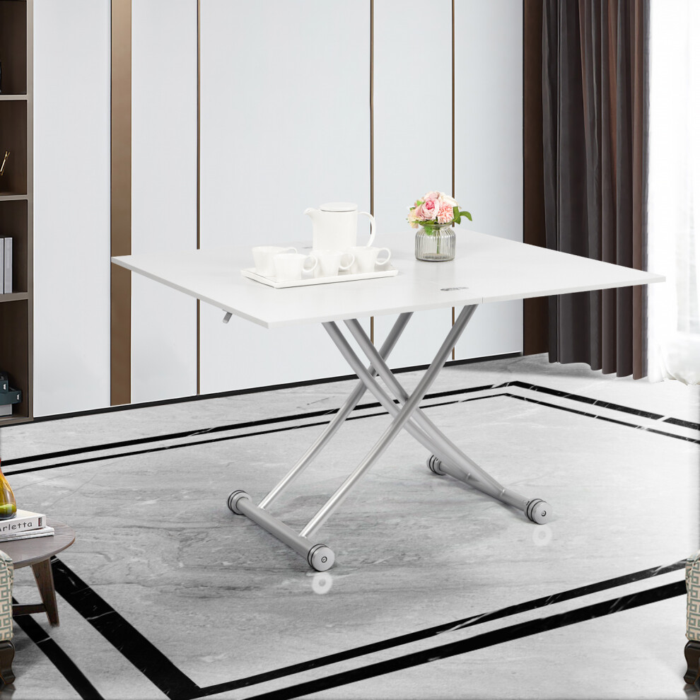 Multifunction Dining Table, Modern Height Adjustable Coffee Table,White Party Table for Living Room,Dining room