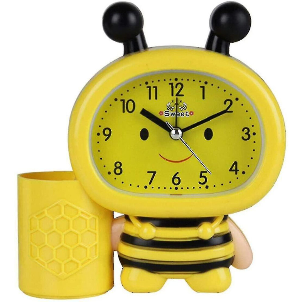 Cartoon Bees Alarm Clocks Multi Functional Pen Holder Timepiece For Kids Room