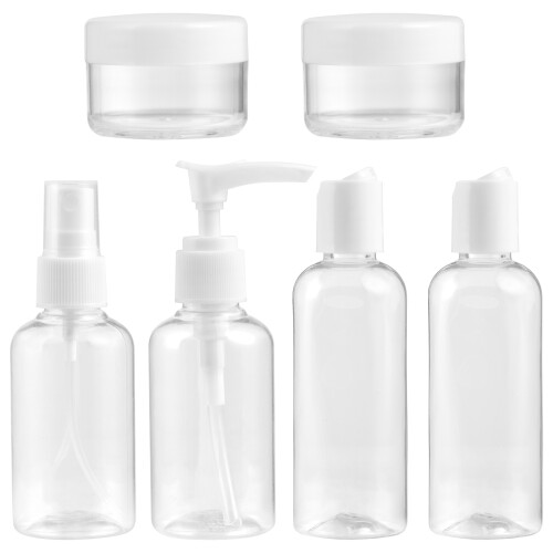 Travel Toiletry Bottle Set Clear Plastic, 7 Pieces