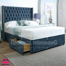 (5ft-King(Without Drawers), Emerland Coniston) DIVAN BED FRAME 54"WINGED HEADBOARD WITH MATTRESS