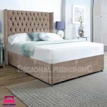 (6ft-SuperKing(Without Drawers), Mink Plush) DIVAN BED FRAME 54"WINGED HEADBOARD WITH MATTRESS