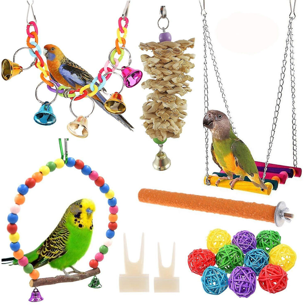 12 Packs Bird Parrot Swing Chewing Toys - Hanging Bell Birds Cage Toys Suitable