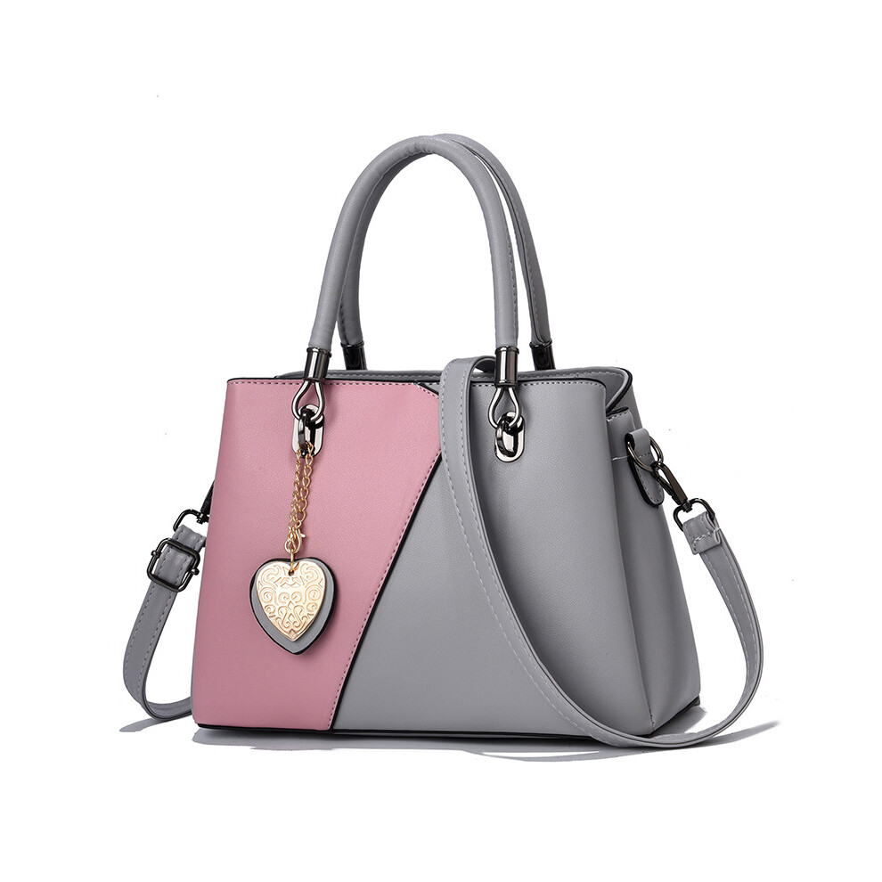(Pink Gray) Shoulder Single Crossbody Bag Fashion Simple Retro Exquisite Letter Girl Style