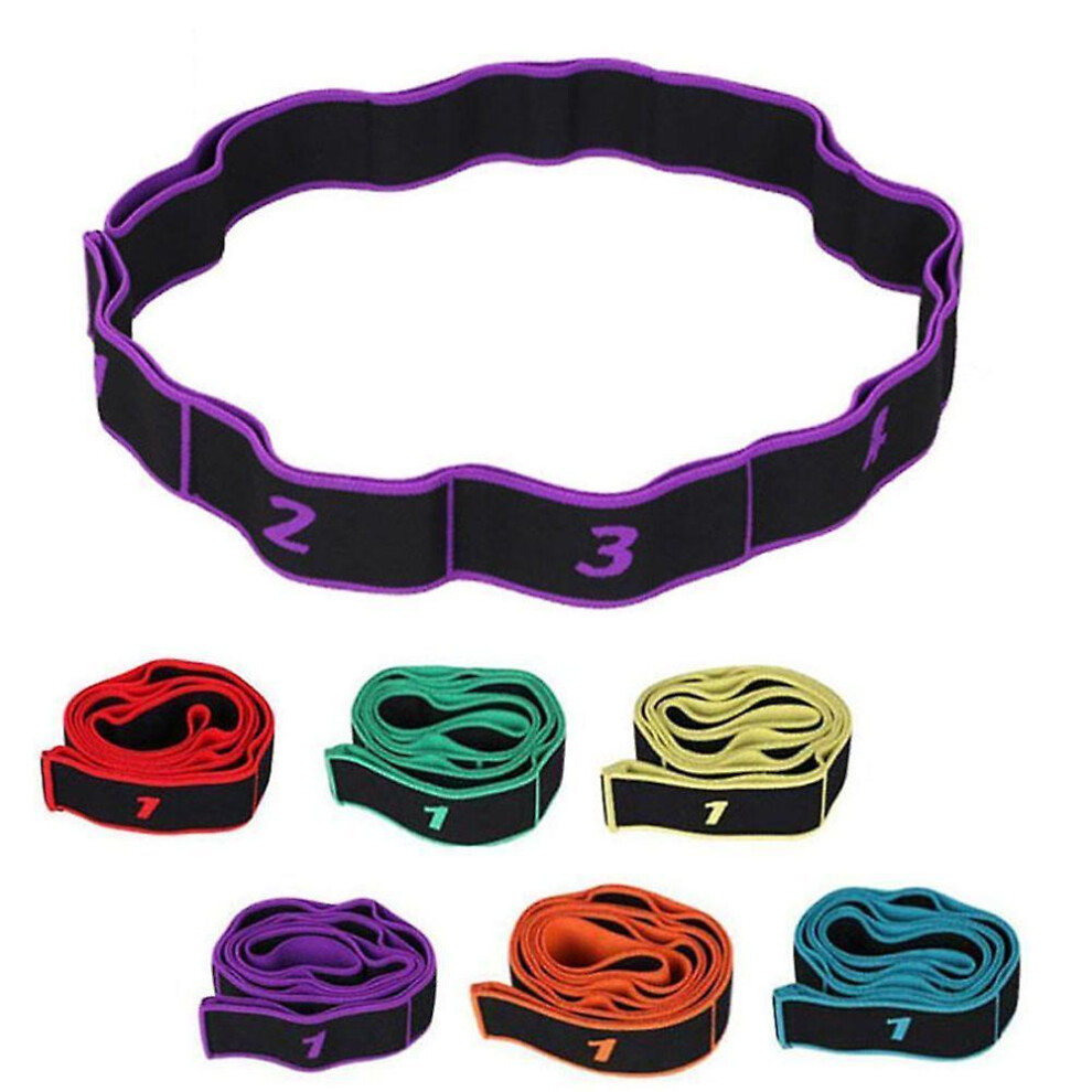 (Red) Yoga Belt With 8 Loops Gymnastics Dance Stretch Band Exercise Elastic Strap Belt