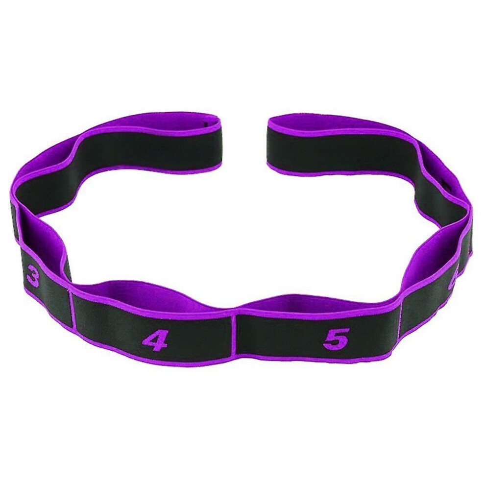 (Purple) Yoga Belt With 8 Loops Gymnastics Dance Stretch Band Exercise Elastic Strap Belt Purple