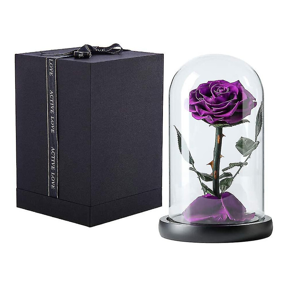 (Purple) Preserved Real Rose Eternal Rose In Glass Dome Gift For Her Thanksgiving Christmas Valentine's Day Birthday Mother's Day (red)