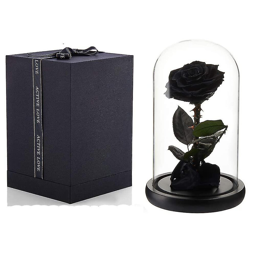 (Black) Preserved Real Rose Eternal Rose In Glass Dome Gift For Her Thanksgiving Christmas Valentine's Day Birthday Mother's Day (red)