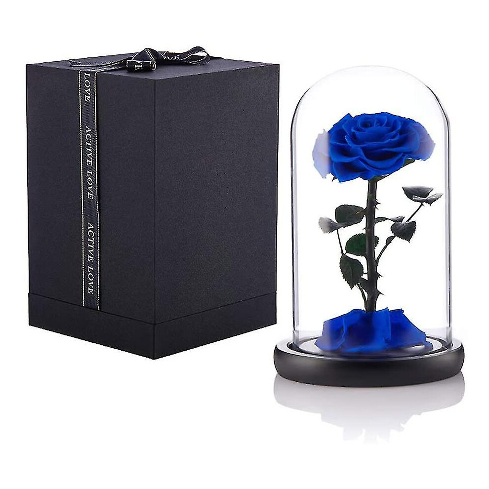 (Blue) Preserved Real Rose Eternal Rose In Glass Dome Gift For Her Thanksgiving Christmas Valentine's Day Birthday Mother's Day (red)