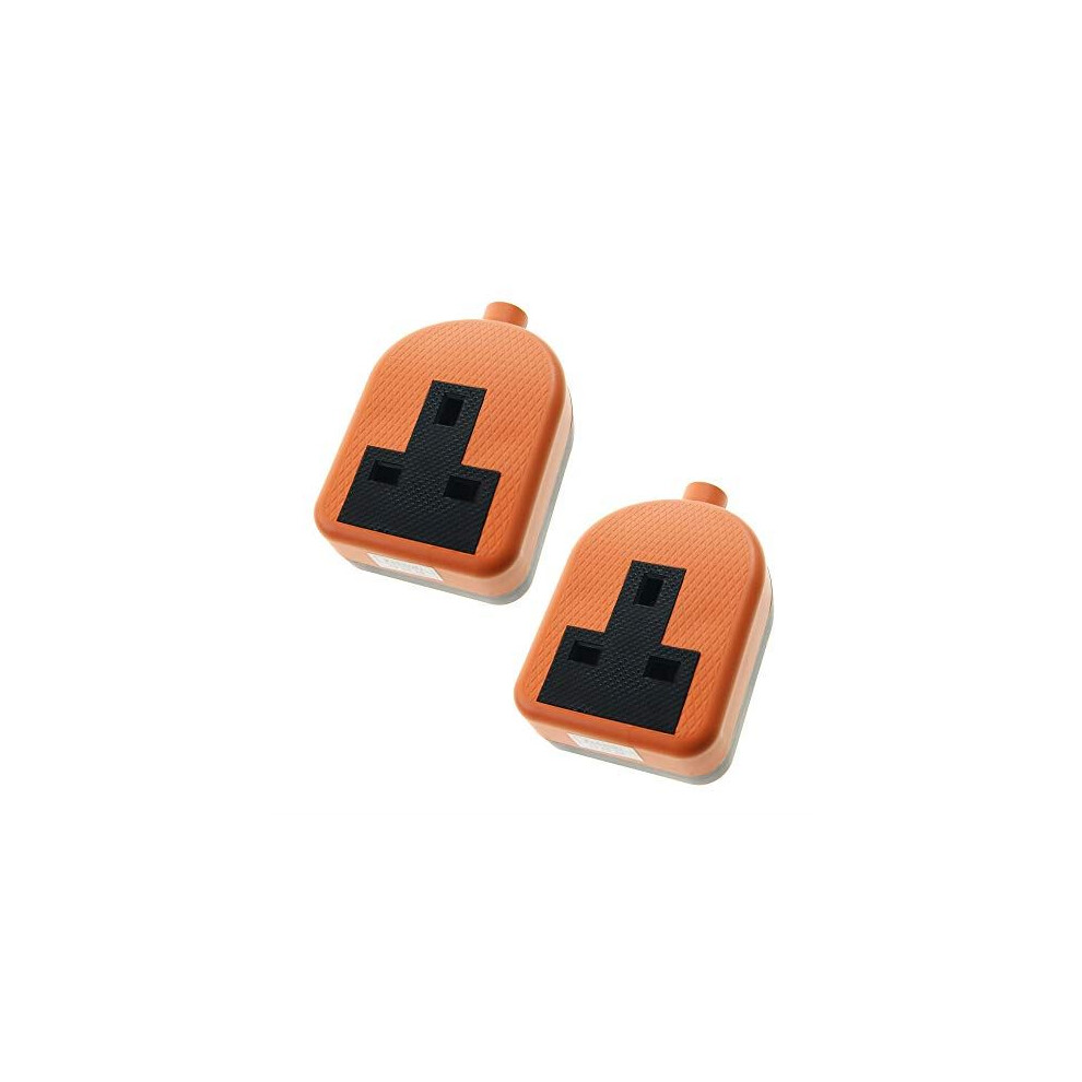2X Rubber Extension Lead Socket End Single Gang Socket 13Amp Orange [2 Pack] 5055329000021