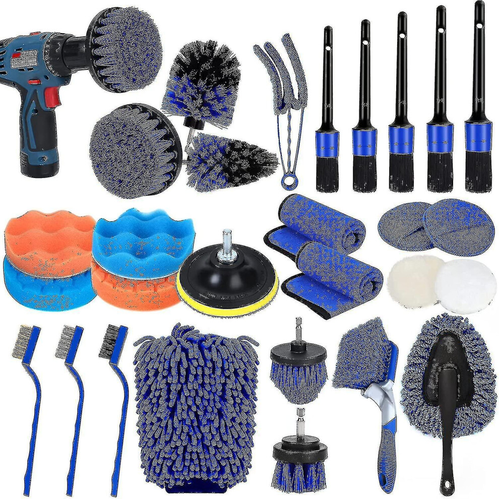 30Pcs Car Detailing Brush Set, Car Detailing Brushes Kit, Auto Detailing Drill Brush Set, Car Buffing Sponge Pads Kit,Car Cleaning Tools Kit,Car Acces 8238749138612