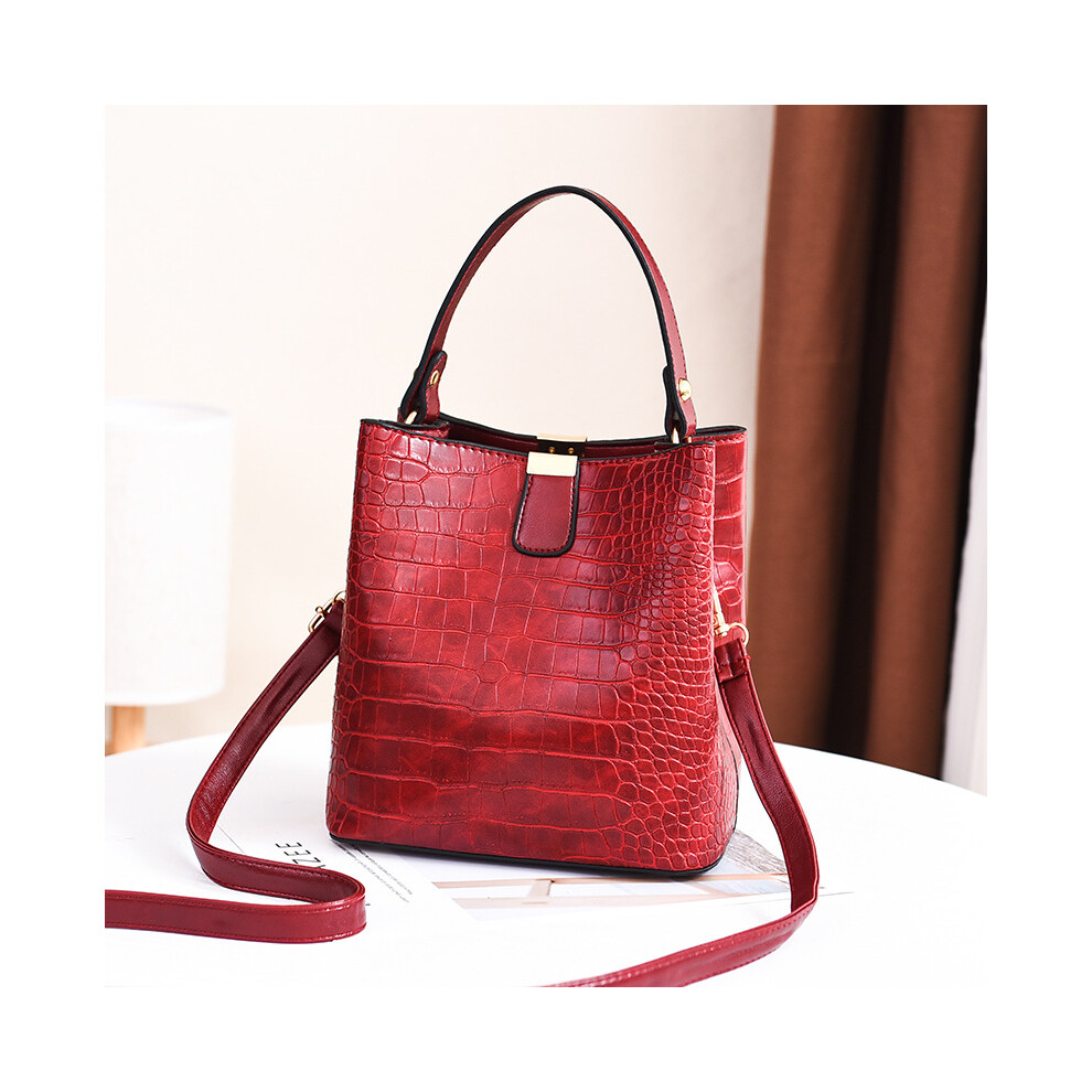 (Red) Pu Material Shoulder Bag Crossbody Underarm Bag Large Capacity Handbag Women