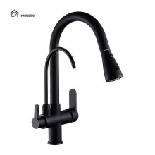 3 Way Modern Matt Black Chrome Drinking Brass Mixer Tap Filter Black Pull Out Kitchen Sink Faucets