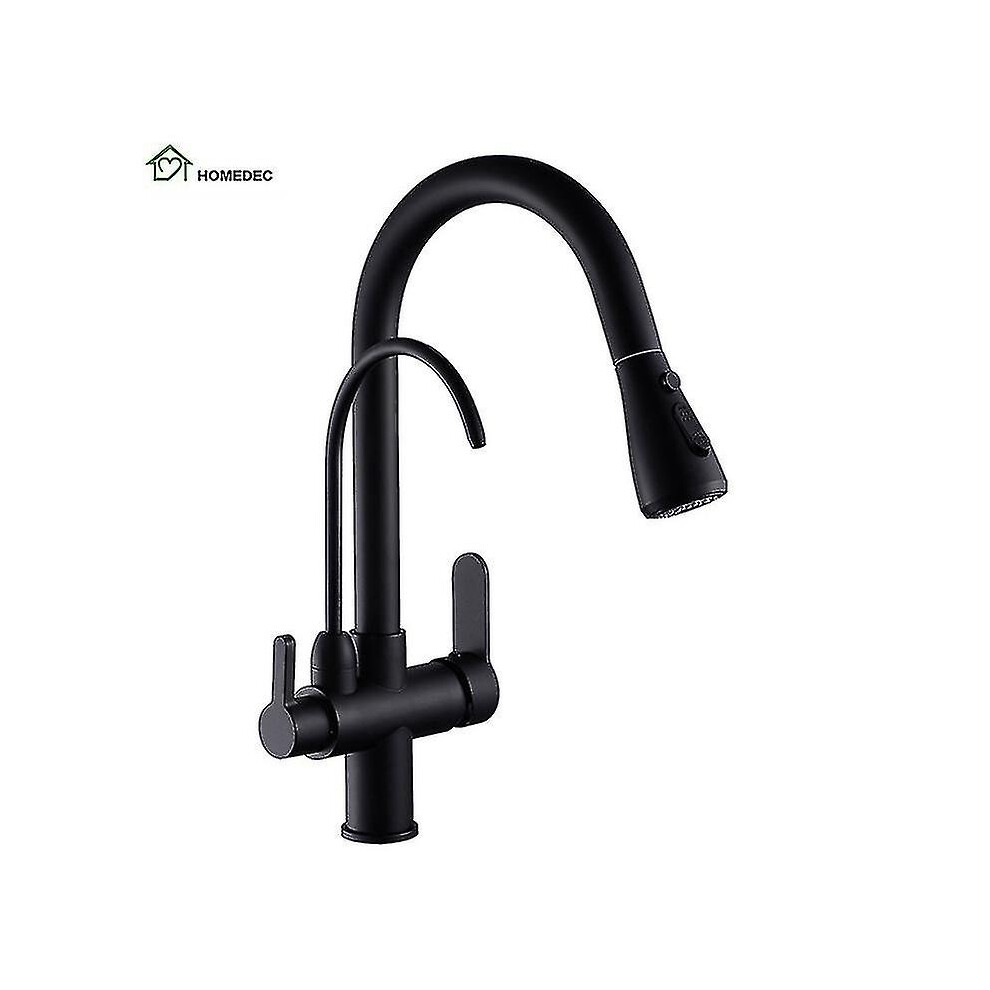 3 Way Modern Matt Black Chrome Drinking Brass Mixer Tap Filter Black Pull Out Kitchen Sink Faucets