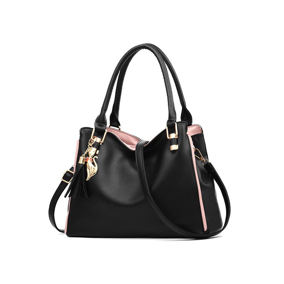(Black) Womens Handbag Shoulder Bag Crossbody Bag Pu Large Capacity Portable Fashion Black