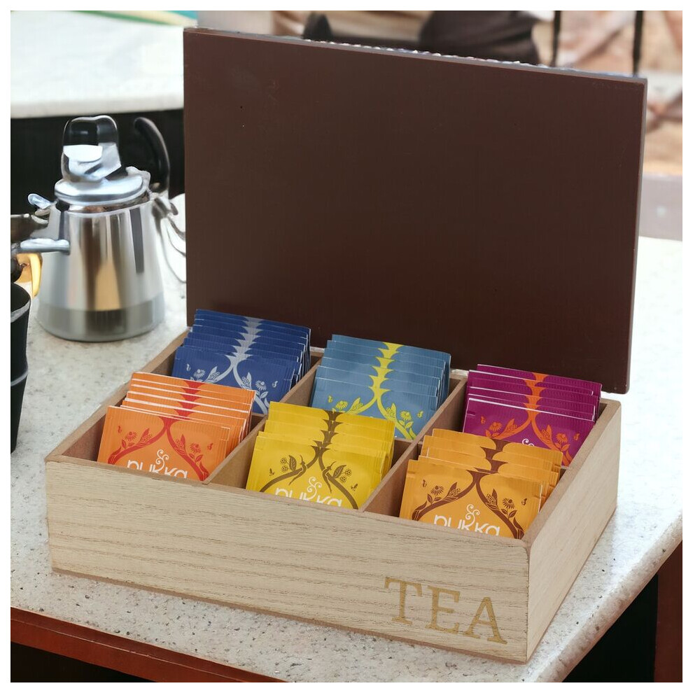 (6 Section-Chocolate) 6 or 9 Compartment Wooden Tea Storage Box With MDF Lid Organiser Section Chest