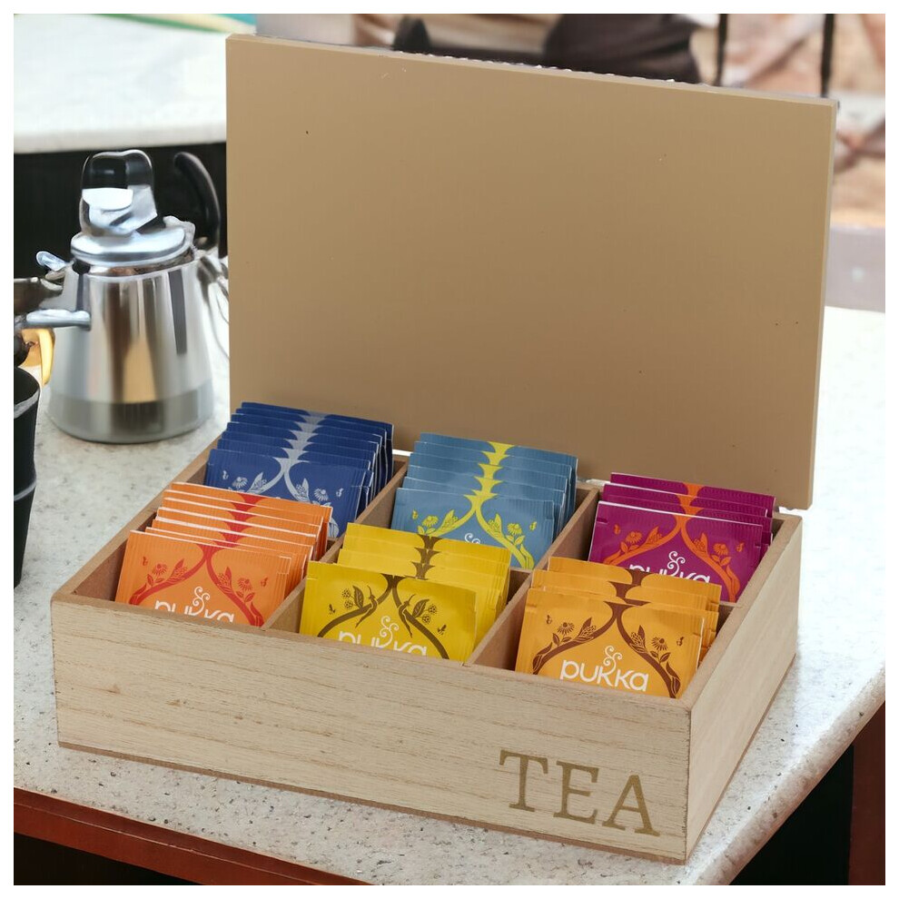 (6 Section-Mocca) 6 or 9 Compartment Wooden Tea Storage Box With MDF Lid Organiser Section Chest