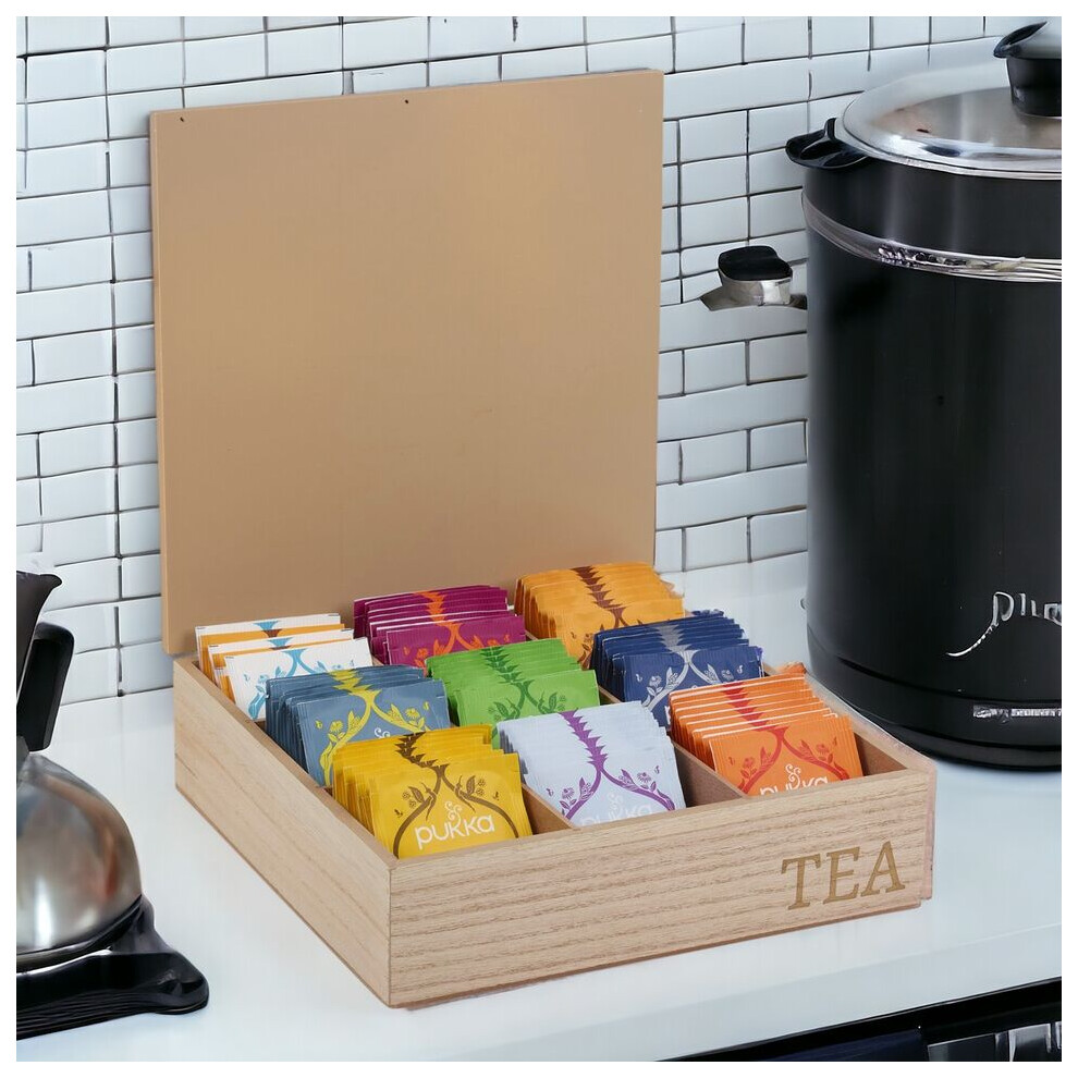 (9 Section-Mocca) 6 or 9 Compartment Wooden Tea Storage Box With MDF Lid Organiser Section Chest