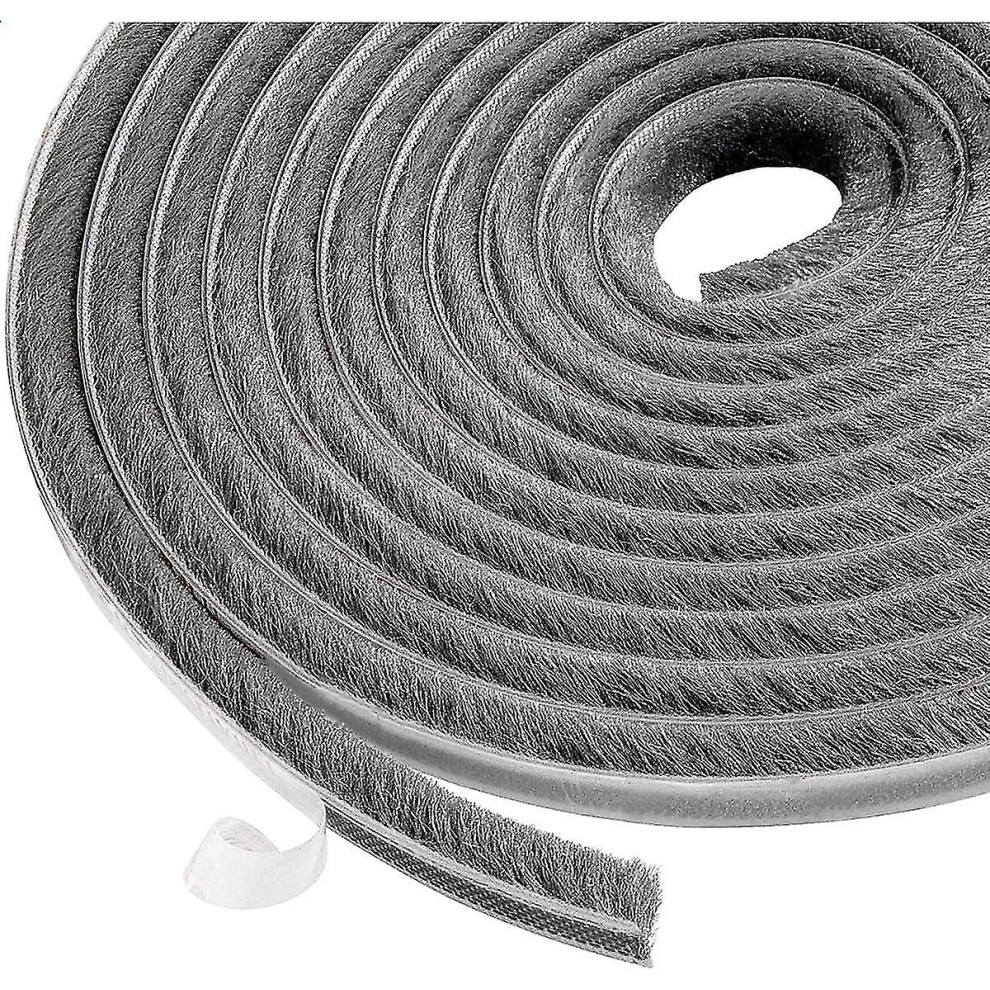 6M Brush Strip, Windproof And Dustproof Self Adhesive Adhesive Brush Seal For Movable Windows And Doors, 9Mm Width X 9Mm Height, Gray 8238749141100