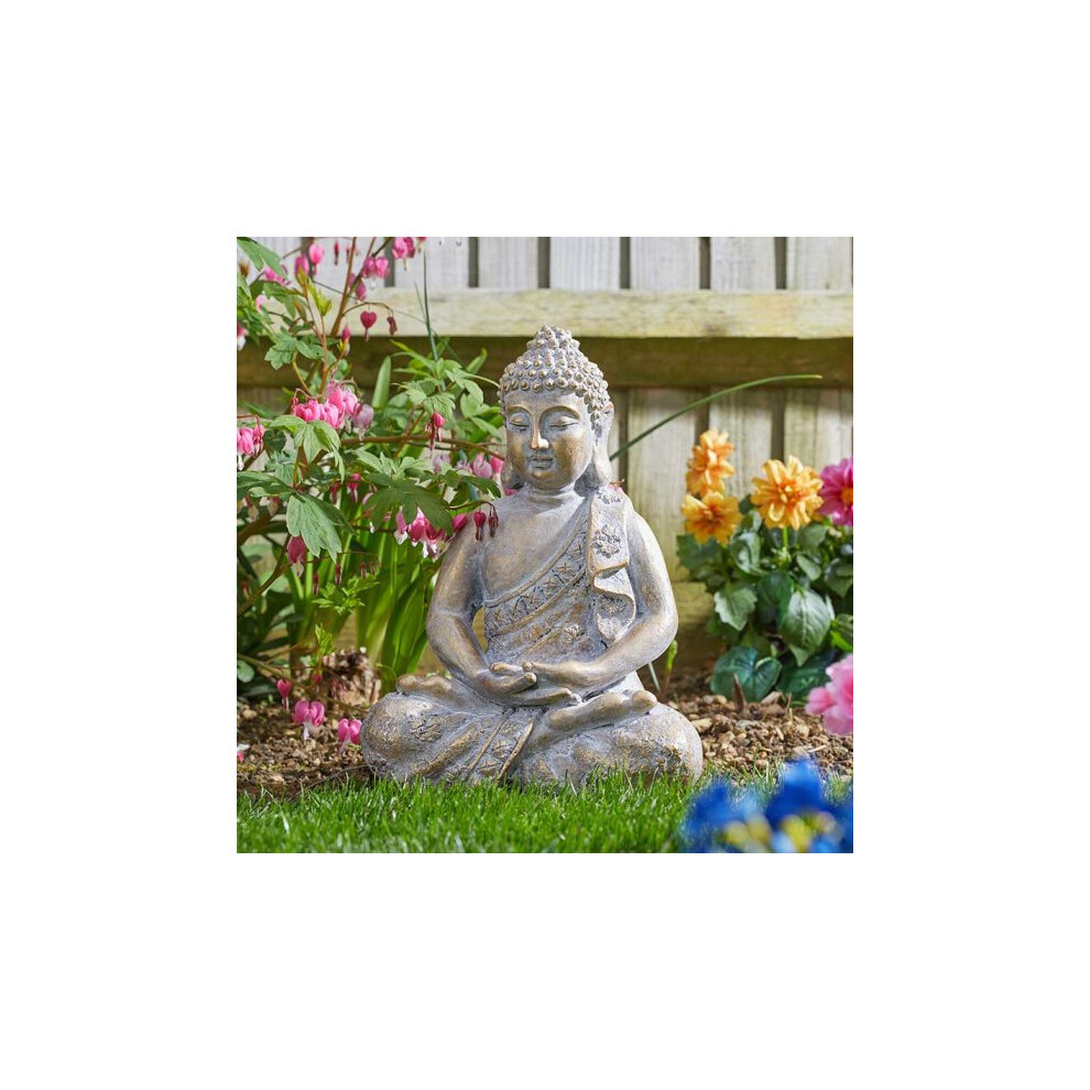 Buddha Meditating Garden Statue Ornament Gold Finish Resting  37cm