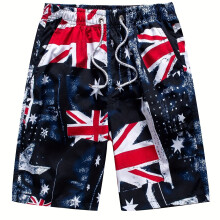 (Sea Blue, M(32)) Quick-Drying Men's Swim Trunks with UK National Flag Design