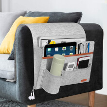 Sofa Organizer, 4 Pockets With Bottle Holder Armrest Hanging Storage Bag, For Bottle, Magazines - Light Gray