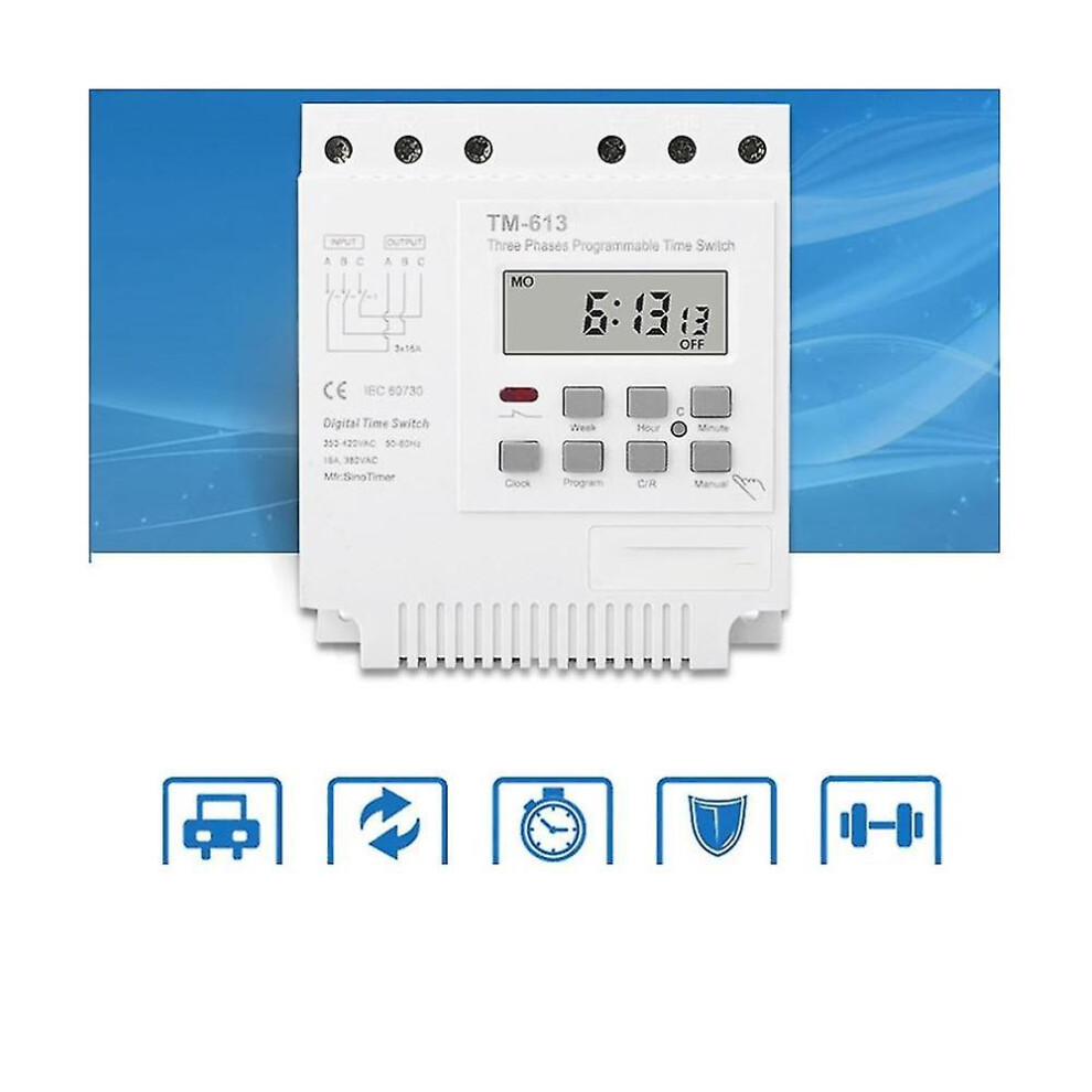 Three Phases 380V 415V Timer Programmable Switch With Backlight 9430790615084