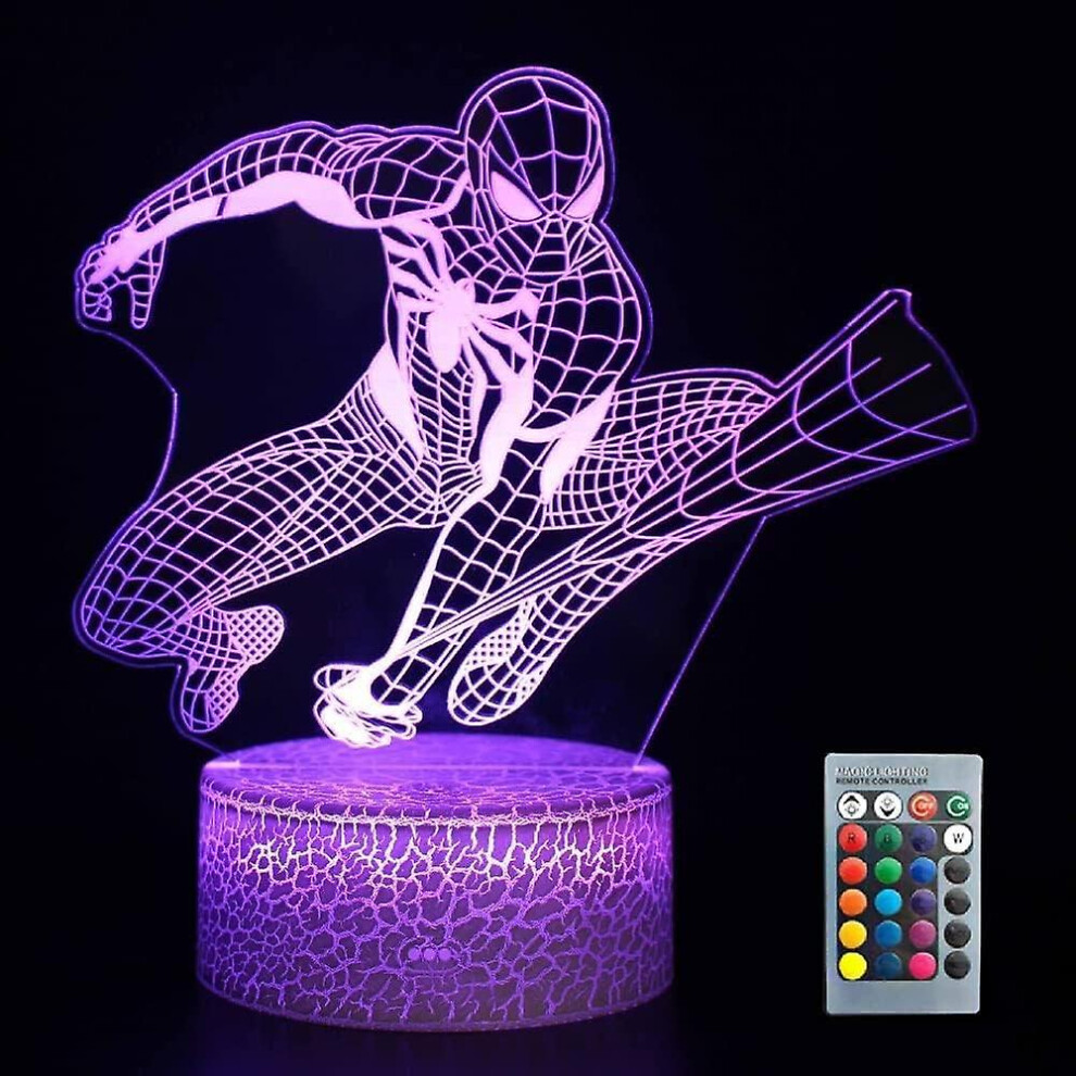 Spiderman 3D Night For Kids, Spiderman Toys For Boys, Superhero 3D Illusion Lamp With 16 Colors Change And Remote Control Desk Lamp (A) Light