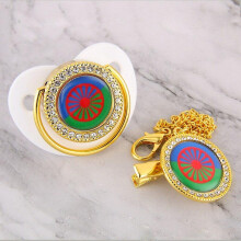 Gypsy Aromanian Romany Luxury Baby Pacifier With Chain Clip Romani Roma Flag Theme Newborn Baby Dummy Soother Nipple