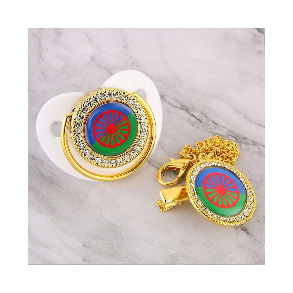 Gypsy Aromanian Romany Luxury Baby Pacifier With Chain Clip Romani Roma Flag Theme Newborn Baby Dummy Soother Nipple