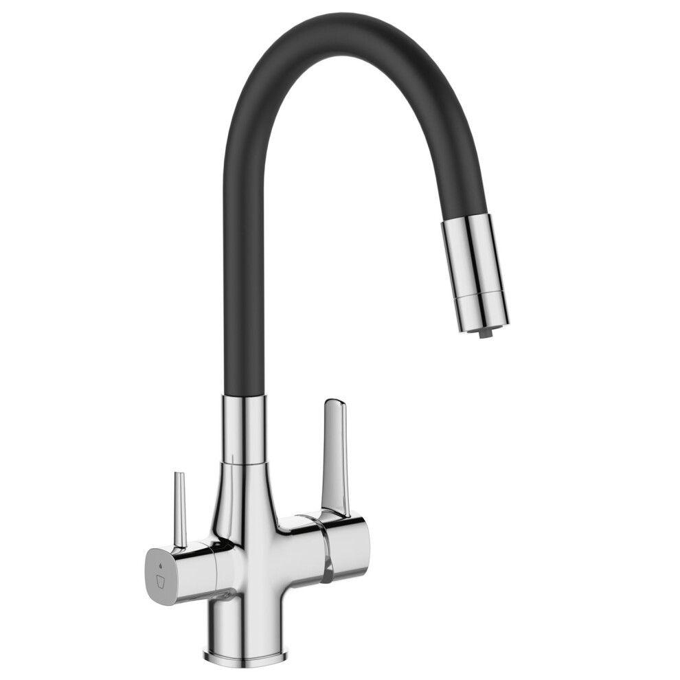 Black/Chrome Kitchen Tap Standing Sink Faucet Flexible Spout Underdeck Water Filter Set 5907798723492