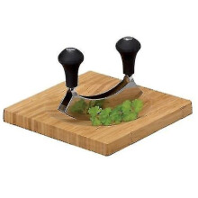 Herb Chopper/ Hachoir/ Mezzaluna Set - Herbs Cutting Board With Mezzaluna Bamboo / 20 X 20 X 1.5 Cm Jsir