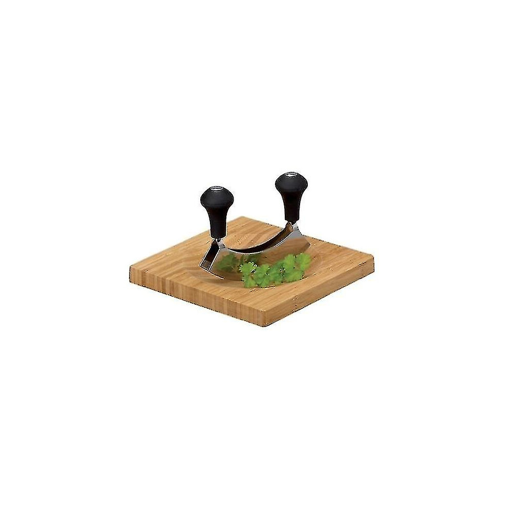 Herb Chopper/ Hachoir/ Mezzaluna Set - Herbs Cutting Board With Mezzaluna Bamboo / 20 X 20 X 1.5 Cm Jsir