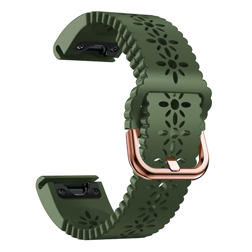 (Army Green) For Garmin Fenix 7s/6s Pro/5s Plus/instinct 2s Hollow-out Flower Pattern Silicone Watch Band Adjustable Quick Release Soft Strap Replacem-image-OPC-PDP59DM-NEW