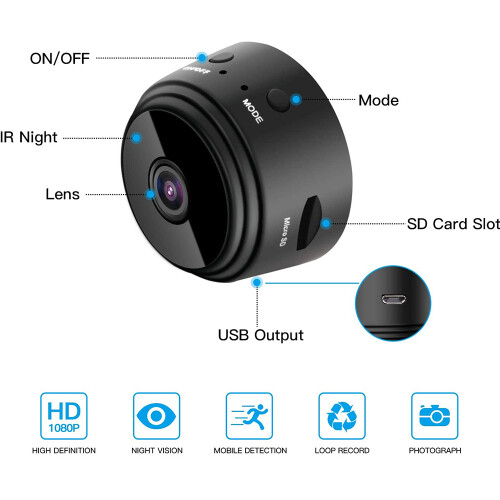 Wireless Mini WiFi Night Vision Smart Home Security IP Camera HD 1080P 1