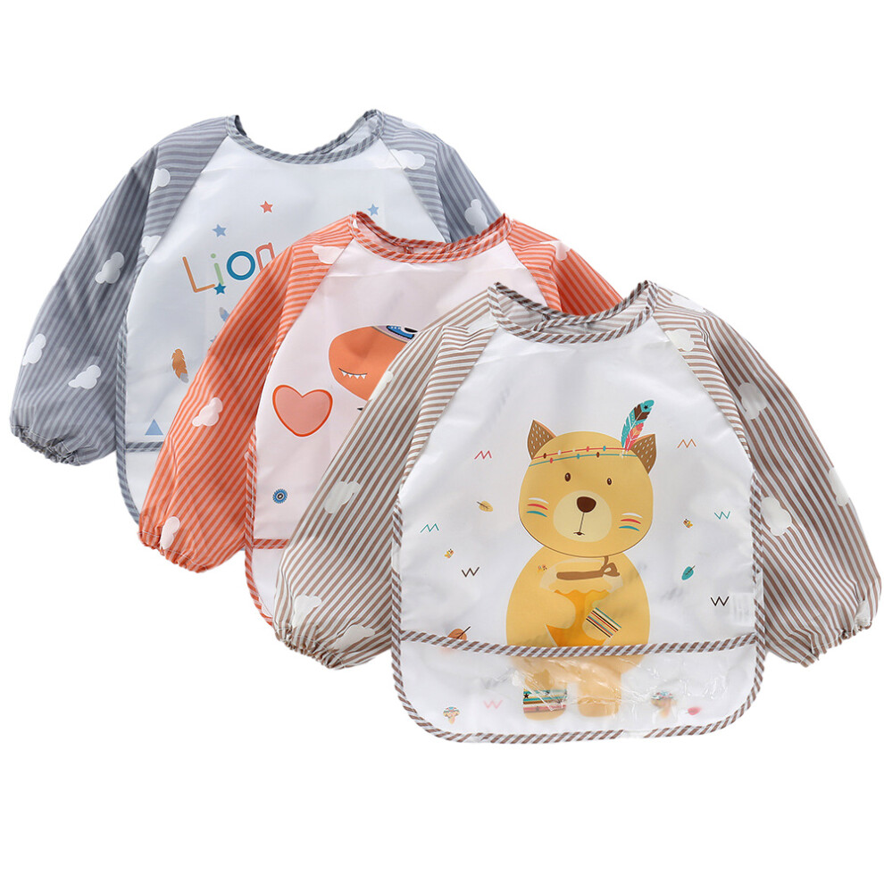 Limbo 3-Pack Bib Smock Toddler Bibs With Pocket Baby Long Sleeve Waterproof