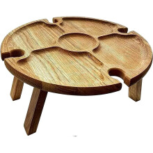 Wooden Outdoor Folding Picnic Table, Portable Creative 2 In 1 Wine Glass Holder And Cheese Picnic Table