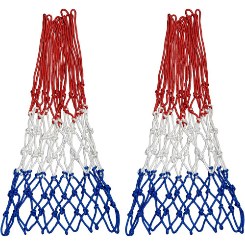 2 Pack Heavy Basketball Net Rainproof Sunscreen, Red White Blue Bold Polyester Braided Rope, 12 Loops
