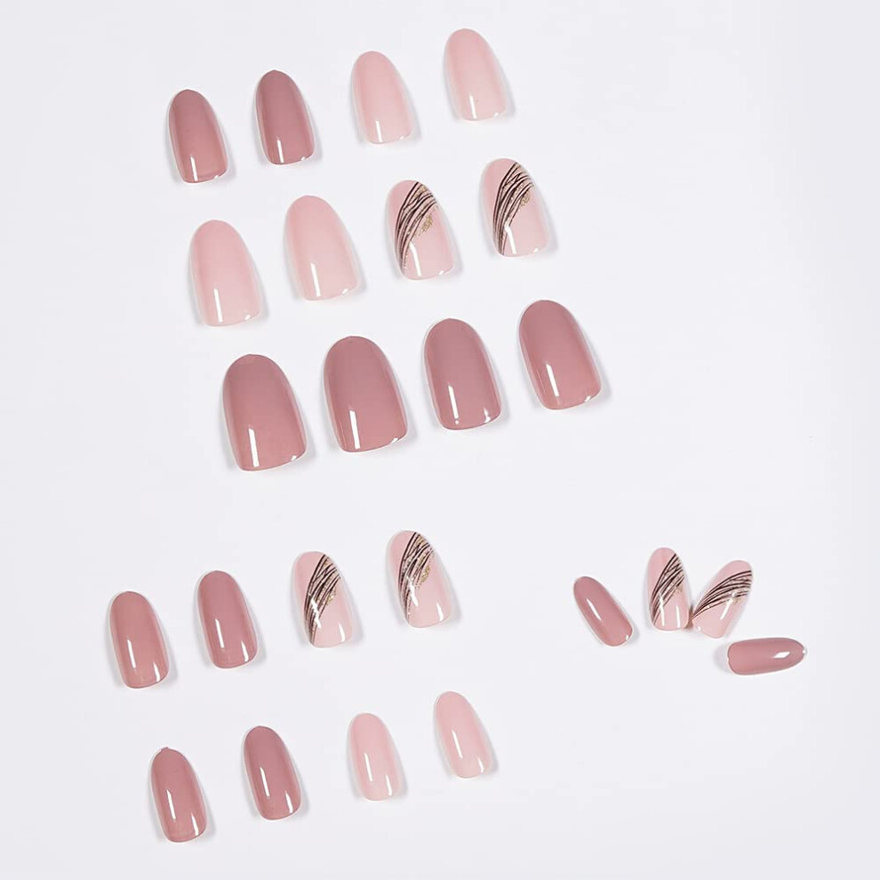 Limbo Glossy Pink Almond Press On Nails,Acrylic Nails Press On,24Pcs