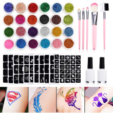 Glitter Tattoo Set with 24 Large Glitter Tubes, Temporary Tattoos