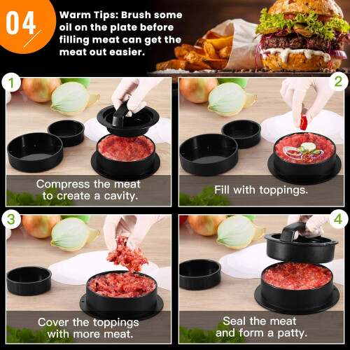Burger Press, 3 in 1 Non-Stick Hamburger Patty Maker Hamburger Press Set 2