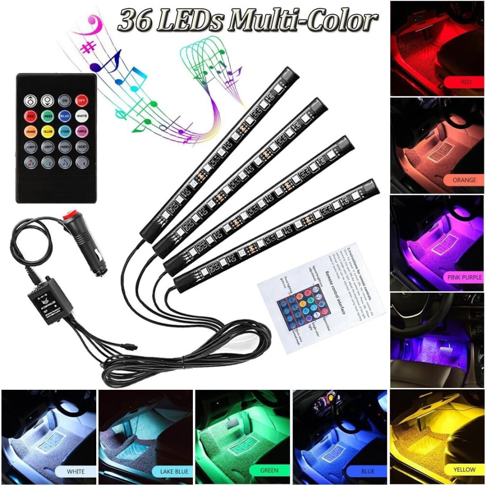 36 Led Car Interior Lights 12V Multicolor Rgb Interior Car Atmosphere Neon Lights 6228927252973