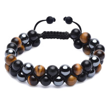 Triple Protection Bracelet, Genuine Tigers Eye Black Obsidian and Hematite 8mm Beads Bracelet