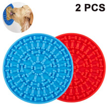 Dog Lick Pad, Wall Mounted Silicone Slow Feeder Lick Mat with Strong Suction for Dog Bathing Grooming, 2 Pack
