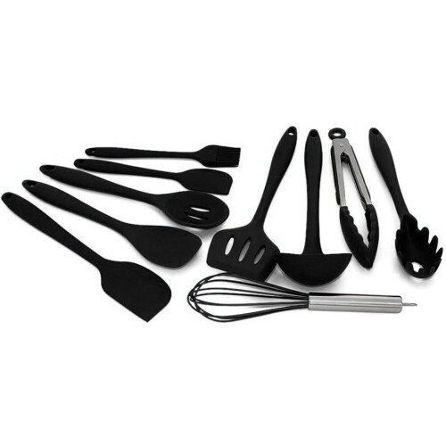 10 Piece Non-Stick Cookware Set - BPA Free Silicone Cookware (Black) 1