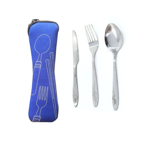 Stainless Steel Cutlery Set ,Dinnerware Sets, Portable Tableware Set with Cloth Bag Lunch Tools Set,Blue 2