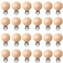 24 Pieces Natural Beech Wood Pacifier Clips Teething Suspender Clips Charm DIY Pacifier Clips Holder Accessories